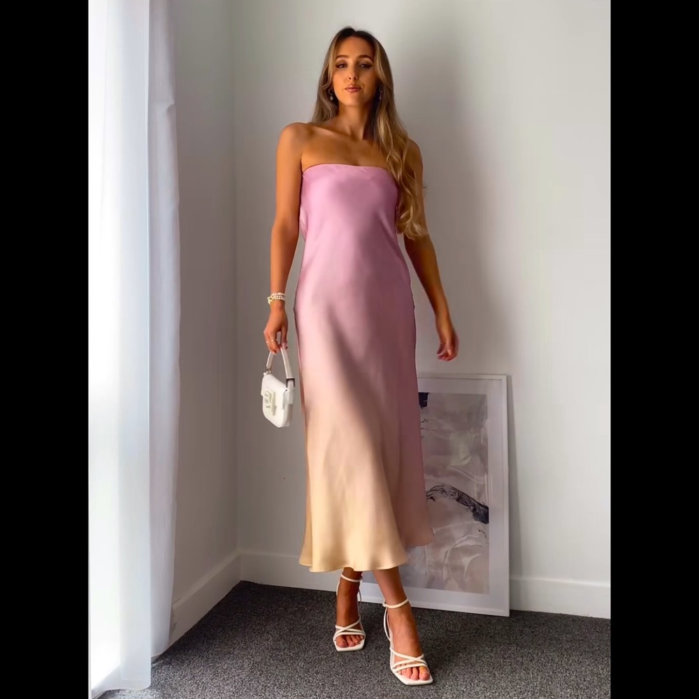 Zara STRAPLESS TIE DYE SATIN EFFECT DRESS - Picture 3 of 16